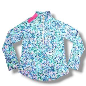 Lilly Pulitzer Skipper Popover Women XS Blue Soleil Quarter Zip Pullover UPF 50+
